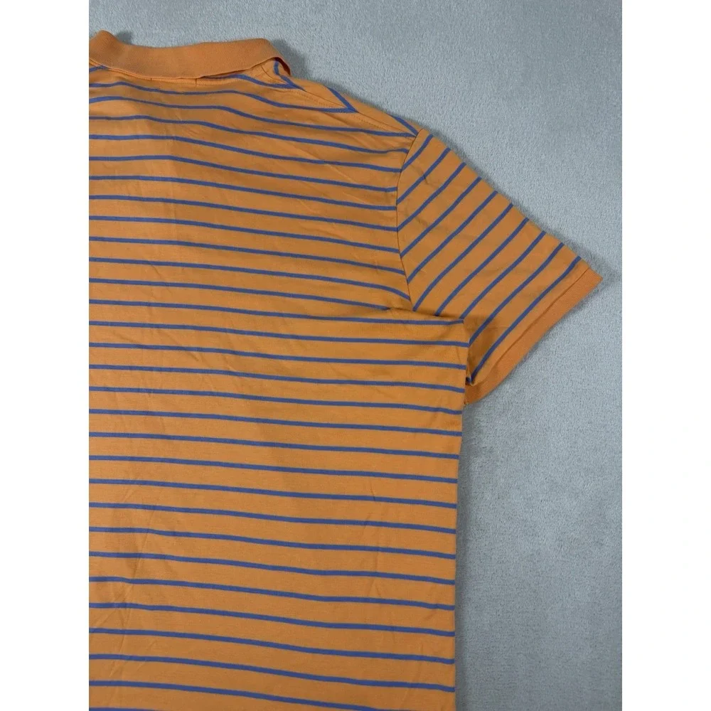 Polo Ralph Lauren Classic Fit Polo Shirt Men's L Orange Blue Stripe Tonal Pony